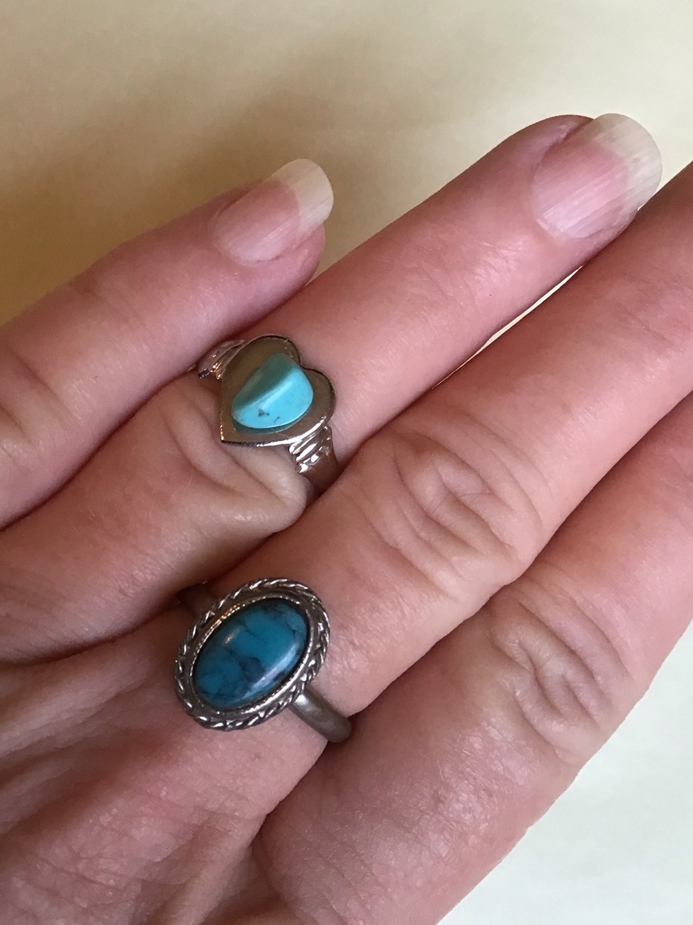 Two Vintage Turquoise Silver-toned Rings, Adjustable